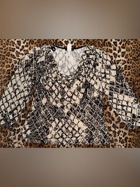 Sequin Snake Print Cowl Neck Long Sleeve